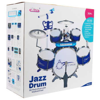 Zestaw muzyczny Perkusja + Keyboard + Mikrofon dla dzieci 3+ niebieski Dźwięki Światła